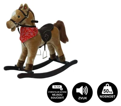 Obrázok produktu pre Hojdací kôň hnedý plyšový na batérie 71cm so zvukom a pohybom Nosnosť 50kg v krabici 62x56x19cm