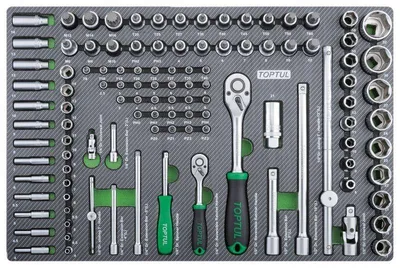 Produktbild von Werkzeugmodul GEDB117 mit Ratsche und Sechskant, PolyurethanWeichschäumeinlage, 568x374x30.5 mm