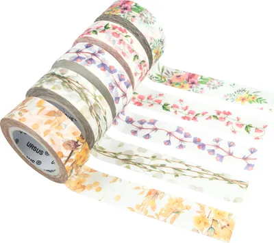 Produktbild von Papier Masking Tape Set Flora mit Blumen-Motiven, 5 Rollen, 15 mm breit, 10 m lang