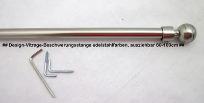 Produktbild von Design-Vitragenstange rund "Kugel" edelstahlfarben, ausziehbar 60 - 100 cm