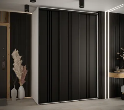Produktbild von Kleiderschrank YVONA 6 - 180/60 cm, weiß/schwarz/schwarz