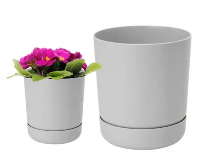 Zdjęcie produktu dla Plastikowa doniczka z podstawką 13x14.6cm matowa platyna