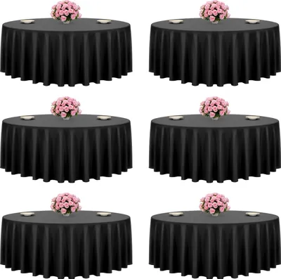 Image de Lot de 6 nappes rondes - Nappe Ø 305 cm en polyester - Infroissable - Lavable en machine - Facile d'entretien - Pour mariage, fête, banquet - Noir