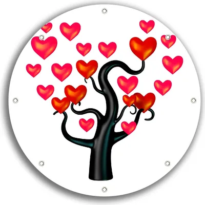 Produktbild von Wallario rundes Outdoor-Poster für Garten oder Balkon, Motiv Comic Baum mit Herzen, 30 cm Durchmesser