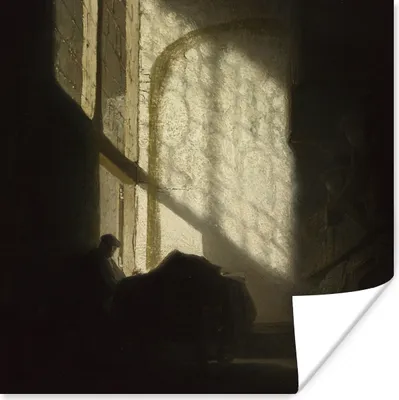 Produktbild von MuchoWow® Poster Ein Mann, der in einem hohen Zimmer liest - Gemälde von Rembrandt van Rijn 30x30 cm - Wandposter - Printing