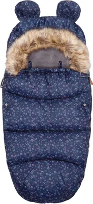 Produktbild von Fußsack Winter Babyschlafsack mit lustigen Ohren für Kinderwagen 45 x 90 cm Schlitten Kapuze mit Kunstfell Gurtschlitze Sterne