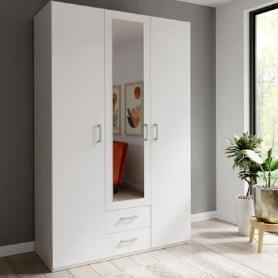 Image de Forte ECONOBOX 2 : Armoire de 130 cm de large, modèle à 3 portes battantes, avec miroir
