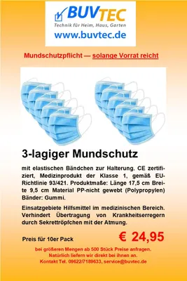 Produktbild von technik@all Mundschutz 3-lagig, blau