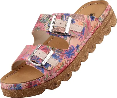Image de Rieker Mule femme liège floral semelle ondulée nature souple multicolore V8751, Taille:39 EU, Couleur:Multicolore