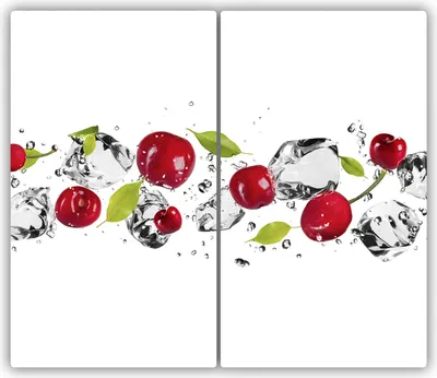 Produktbild von Tulup Glas-Herdabdeckplatte - 2x30x52cm - Glaskeramikkochfeld-Abdeckung Spritzschutz Zweiteilig Kirschen und Wasser