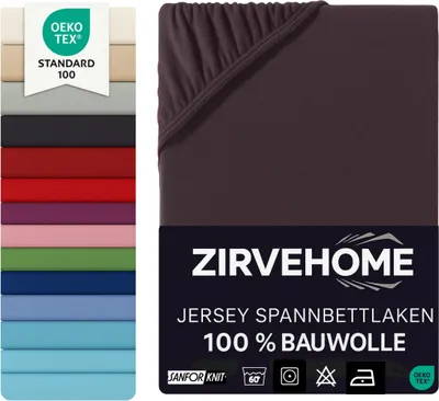 Produktbild von Spannbettlaken 90x200-100x200 cm Braun Jersey Spannbetttuch 100% Baumwolle - Komfort Bettlaken für Matratzen bis 30 cm Höhe, Spannbettlaken