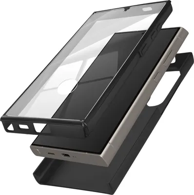 Imagen del producto de Funda Avizar de 360 grados para Samsung Galaxy S24 Ultra, con parte frontal de material suave, color negro