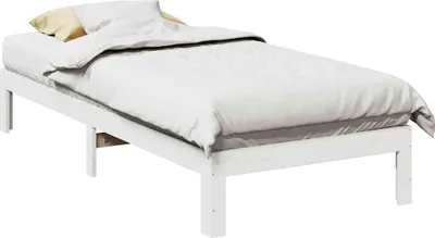 Zdjęcie produktu dla Łóżko Drewniane 90x200 Białe Rama Łóżka ze Stelażem Jednoosobowe