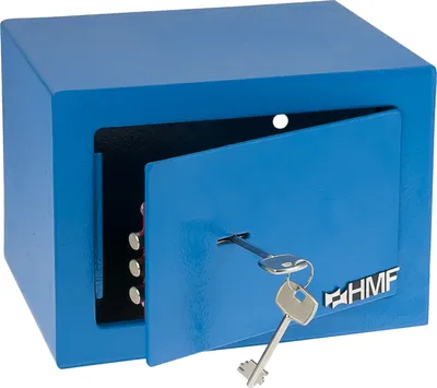Produktbild von HMF 49216-05 Möbeltresor Doppelbartschloss Safe Tresor klein mit Schlüssel, 23 x 17 x 17 cm, Blau
