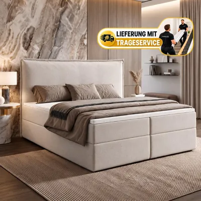 Produktbild von Boxspringbett ARENO 200x200 cm Komplett-Set mit Bettkasten, Bonell-Matratze H3 und Topper - Grau