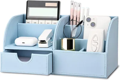 Produktbild von Schreibtischorganizer 7 Fächer, Kunstleder, blau, für Büro