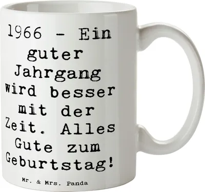 Produktbild von Mr. & Mrs. Panda Kaffeetasse Spruch 1966 Geburtstag - Weiß - Geschenk, Geburtstagszitat, Alter, Happy Birthday, humorvoller Geburtstagsspruch, personalisierte Geschenke