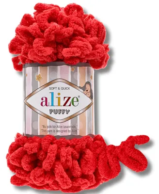 Produktbild von Alize 1x 100g Puffy Wolle, Uni, Häkeln, Stricken (Red - 56)