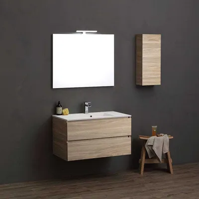 Produktbild von Badmöbelset Set 90cm mit Hängeschrank in Natur-Eiche-Optik | Valentina