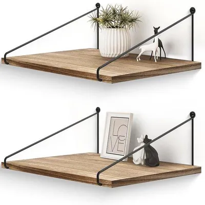 Produktbild von Famanu Wandregal Set aus 2 - Holz- und Metallregale im rustikalen Stil für Wohnzimmer, Küche und Badezimmer