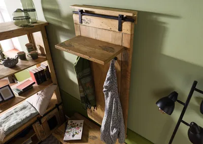 Produktbild von MASSIVMOEBEL24 Wandgarderobe Mango 59x32x145 natur lackiert RAILWAY #1009