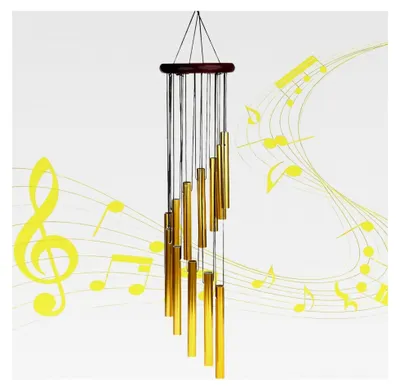 Produktbild von Garten Windspiele zum Aufhängen für den Außenbereich, Metall Windspiel mit 12 Aluminiumlegierungsröhren für die Heimdekoration, Garten, Terrasse, Geschenke, Gold