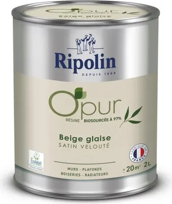 Immagine prodotto di RIPOLIN Vernice per pareti, legno e termosifoni, Beige Glaise Satin Velouté, 2 L, 97%based, Ecolabel