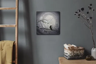 Produktbild von Coloray Hodiny Unikátní 30x30 cm  Tiché hodiny Pro obývací pokoj a kuchyň Nástěnné hodiny Plátno Bílé ručičky hodin - Noční zvířecí pták