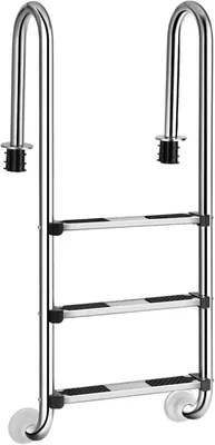 Produktbild von Edelstahl Poolleiter mit 3 Stufen und rutschfesten Stufen, Einstiegsleiter für Schwimmbecken, bis 150 kg belastbar, 147 x 53,5 x 64 cm