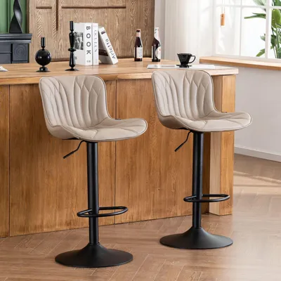 Immagine prodotto di Set di 2 sgabelli da bar, girevoli, con altezza regolabile, rivestiti in ecopelle, color kaki