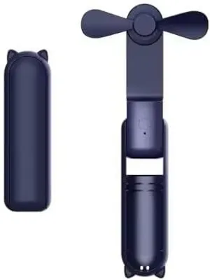 Produktbild von Tragbarer persönlicher Mini-Ventilator, faltbar, kleines Handgerät, mit über USB aufladbarem Akku, weichen Flügeln (blau)