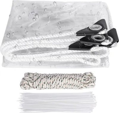 Image de Bâche transparente avec œillets bâche de couverture imperméable PVC 450 g/m² Pour pavillon, balcon, meubles de balcon,meubles de jardin avec corde et serre-câbles, taille : 4mx3m
