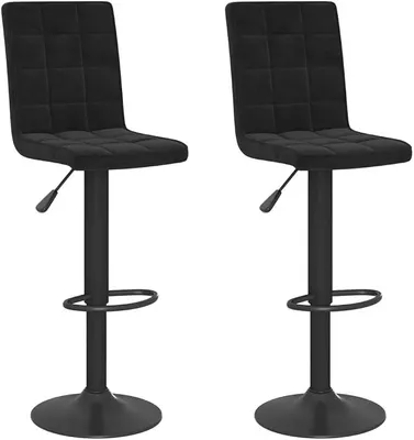 Image de Ensemble de 2 tabourets de bar en velours noir | Réglables en hauteur, pivotants à 360 degrés, structure en acier, repose-pieds, capacité de charge de 110 kg