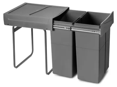 Zdjęcie produktu dla Emuca Pojemnik do recyklingu Recycle 2x25 litrów, mocowanie dolne, wysuw manualny, Plastik, Szary antracytowy