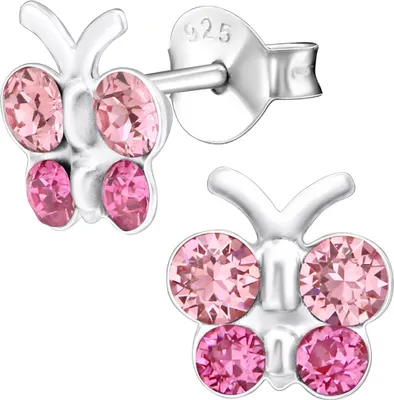 Produktbild von Ohrstecker echt 925er Silber mit SWAROVSKI® Steine Ohrringe Schmetterling für Kinder Mädchen Damen Frauen K909