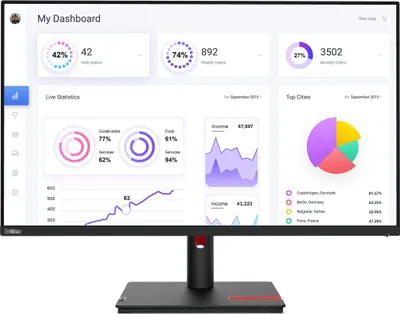 Zdjęcie produktu dla Lenovo ThinkVision T32p-30, 80 cm (31.5"), 3840 x 2160 px, 4K Ultra HD, LED, 6 ms, Czarny