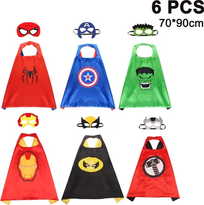 Produktbild von 6PCS Superhelden Cosplay Kostüme für Kinder, Superhelden Umhang und 6Stk. Superhelden Masken für Jungen Mädchen Geburtstag Party