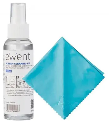 Zdjęcie produktu dla Ewent EW5668, Zestaw do czyszczenia urządzeń, Ekrany/Plastik, Uniwersalne, 100 ml, Mikrofibra, Niebieski, Biały, 200 x 200 mm