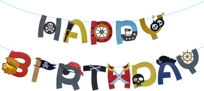 Produktbild von Oblique Unique Happy Birthday Piraten Girlande für Kinder Geburtstag Deko Piraten Motto Party Banner Dekoration