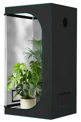 Obrázek produktu pro Pěstební box (growbox) pro vnitřní použití, vodotěsný, s reflexní vrstvou (60 x 60 x 140 cm), černý, vyrobený z odolné strukturované tkaniny
