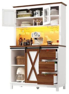 Immagine prodotto di Armadio alto da cucina con illuminazione a LED e porta scorrevole, dimensioni 104x40x180 cm, colore bianco
