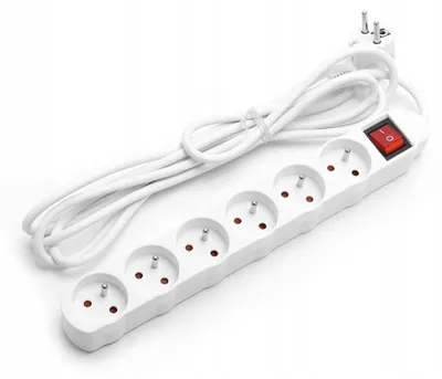 Imagen del producto de Aigostar, regleta de enchufes con 6 tomas, 5 metros de longitud, color blanco, con interruptor
