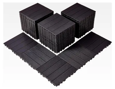 Produktbild von Terrassenfliesen-Set, 54 Stück, Balkonfliesen 30x30 cm, Klickfliesen, wasserdichter Kunststoffbodenbelag für den Außenbereich, Terrassenbelag für Veranda, Pool, Balkon, Hinterhof, Dunkelbraun
