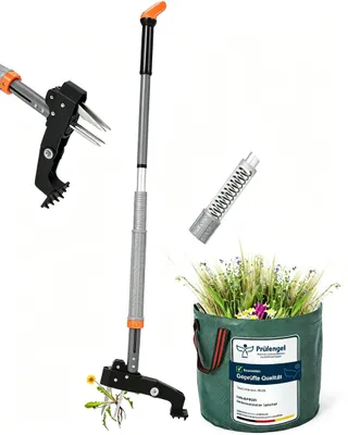 Produktbild von Teleskop Unkrautstecher Bückenfrei mit Edelstahlkrallen & 50L Gartensack