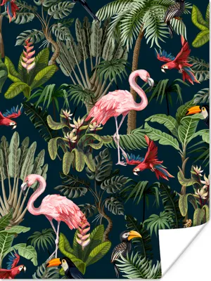 Produktbild von MuchoWow® Poster Jungtiere - Muster - Kinder - Flamingo - Papagei - Kinder 90x120 cm - Wohnzimmer