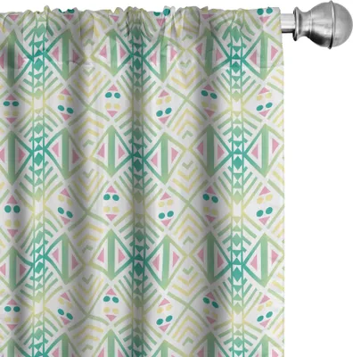 Zdjęcie produktu dla ABAKUHAUS Zasłony plemienne, firanki, motyw etniczny, powtarzalny wzór z geometrycznymi kształtami, kropki, romby i trójkąty, 2 sztuki 75 x 225 cm, wielokolorowe