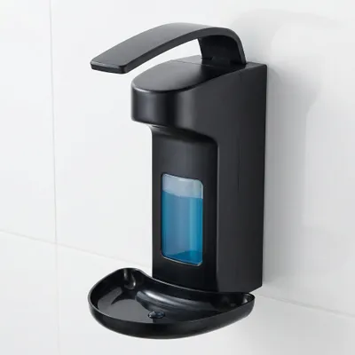 Image de Distributeur de savon mural, distributeur de désinfectant en ABS, distributeur de savon mural avec 3 vis + 3 écrous + 1 accessoire noir, distributeur de savon noir de 500 ml – Montage mural pour savon liquide
