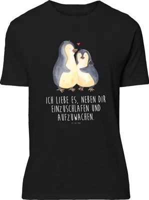 Produktbild von Mr. & Mrs. Panda S T-Shirt Pinguine Einschlafen - Schwarz - Geschenk, für Frauen, Hochzeitstag, Freundin, Spruch-Shirt, Tshirt, Lustiges, Shirt, Valentinstag, Männer