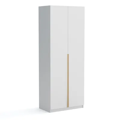 Produktbild von Kleiderschrank Pablo 90 cm, weiß gold mit Einlegeplatten, Drehtürenschrank, Farbauswahl, 90x54x234 cm 2-türig