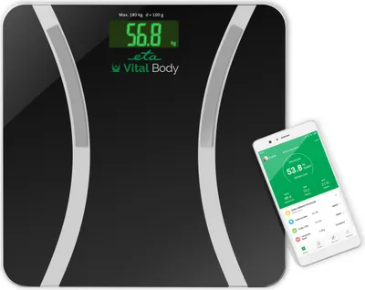 Zdjęcie produktu dla Eta Vital Body, Elektroniczna waga osobista, 180 kg, Czarny, kg, lb, ST, Prostokąt, Szkło